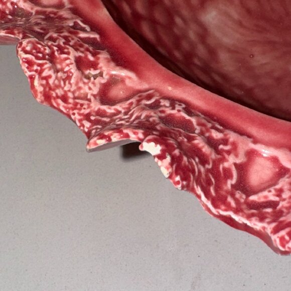 Vintage Dark Pink Bowl with Lid McNees M-1228 Mold Crochet textured Ceramic READ - Picture 8 of 8